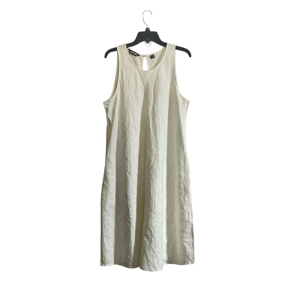 Lands End Shift Dress Sz XL Tall Sleeveless 100% Linen Midi Beachy Casual Chic